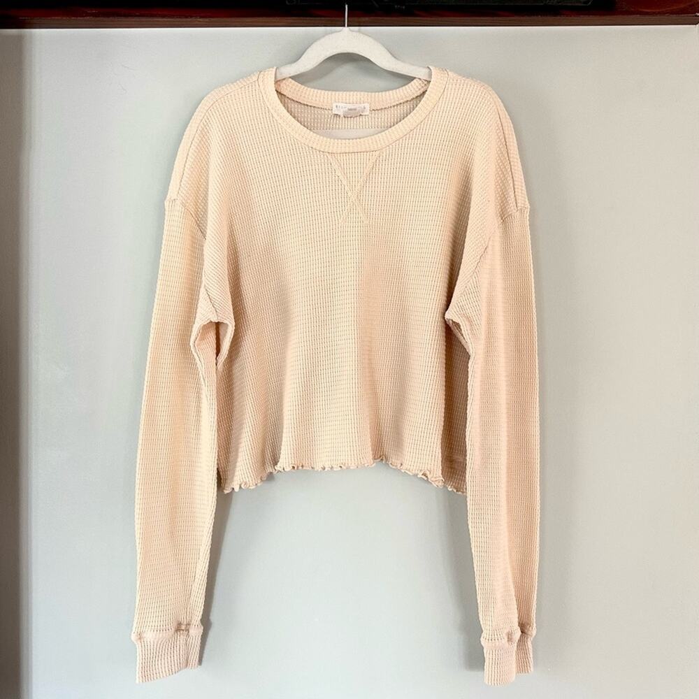 Billabong Cream Waffle Knit Cropped Thermal Long Sleeve Top Size M